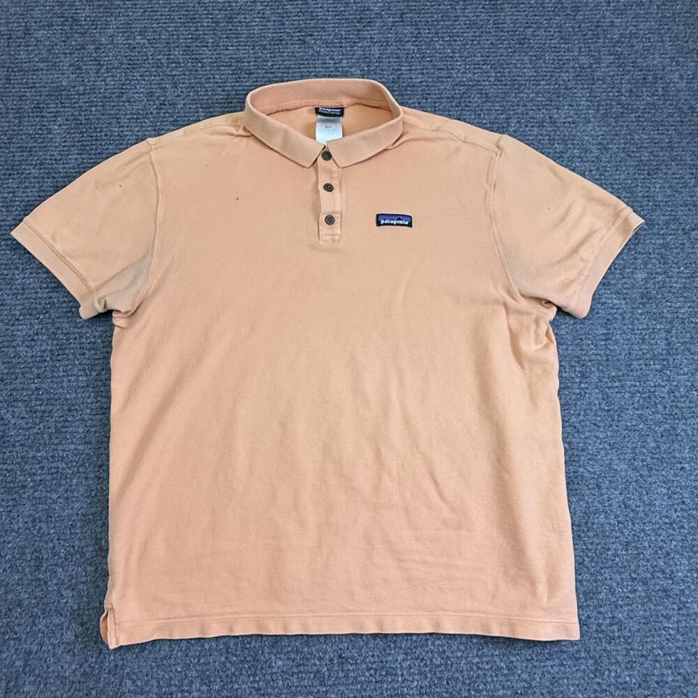 Patagonia Polo Shirt Mens Large Orange Solid Organic Cotton Knit Logo Casual